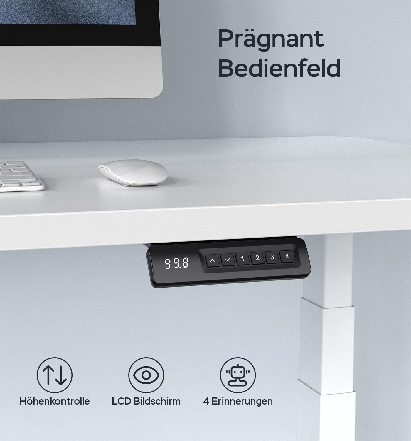 Höhenverstellbarer Schreibtisch Gestell 3-Segment-Beine mit 2 starken Motoren, Tischgestell höhenverstellbar mit 4 Memory-Steuerung, 6W6BPRO (Weiß)
