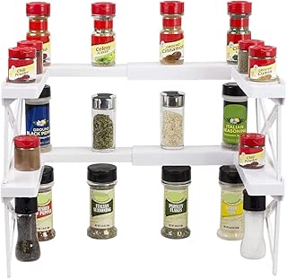 Home Basics Expandable Plastic Spice Shelf Cabinet Rack Organizer, White - coolthings.us