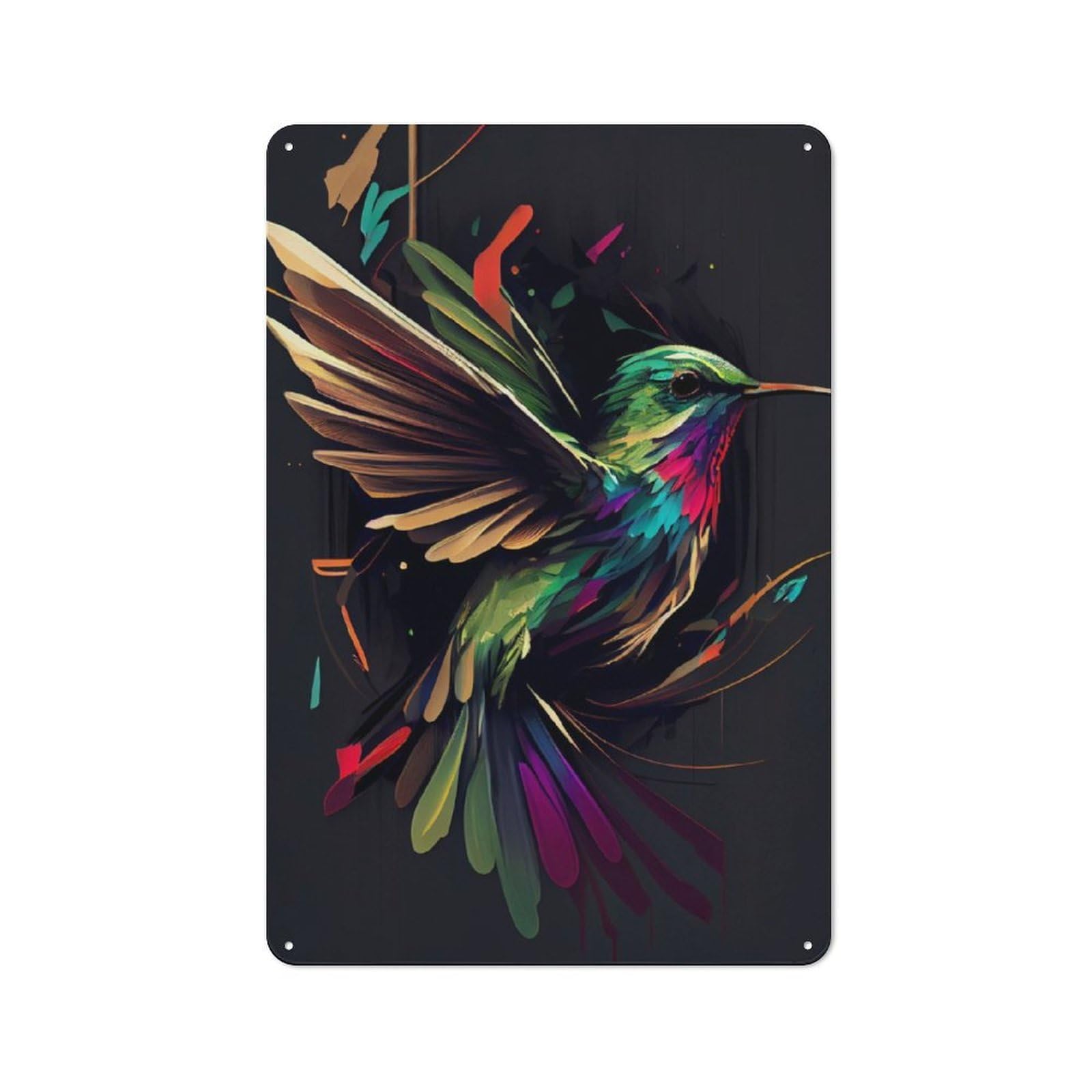 Junmoney Hummingbird Colorful Classic Metal Wall Plaque 30X20cm, Retro Room Decor For Bedroom, Office, Home Bar Or Dining Room