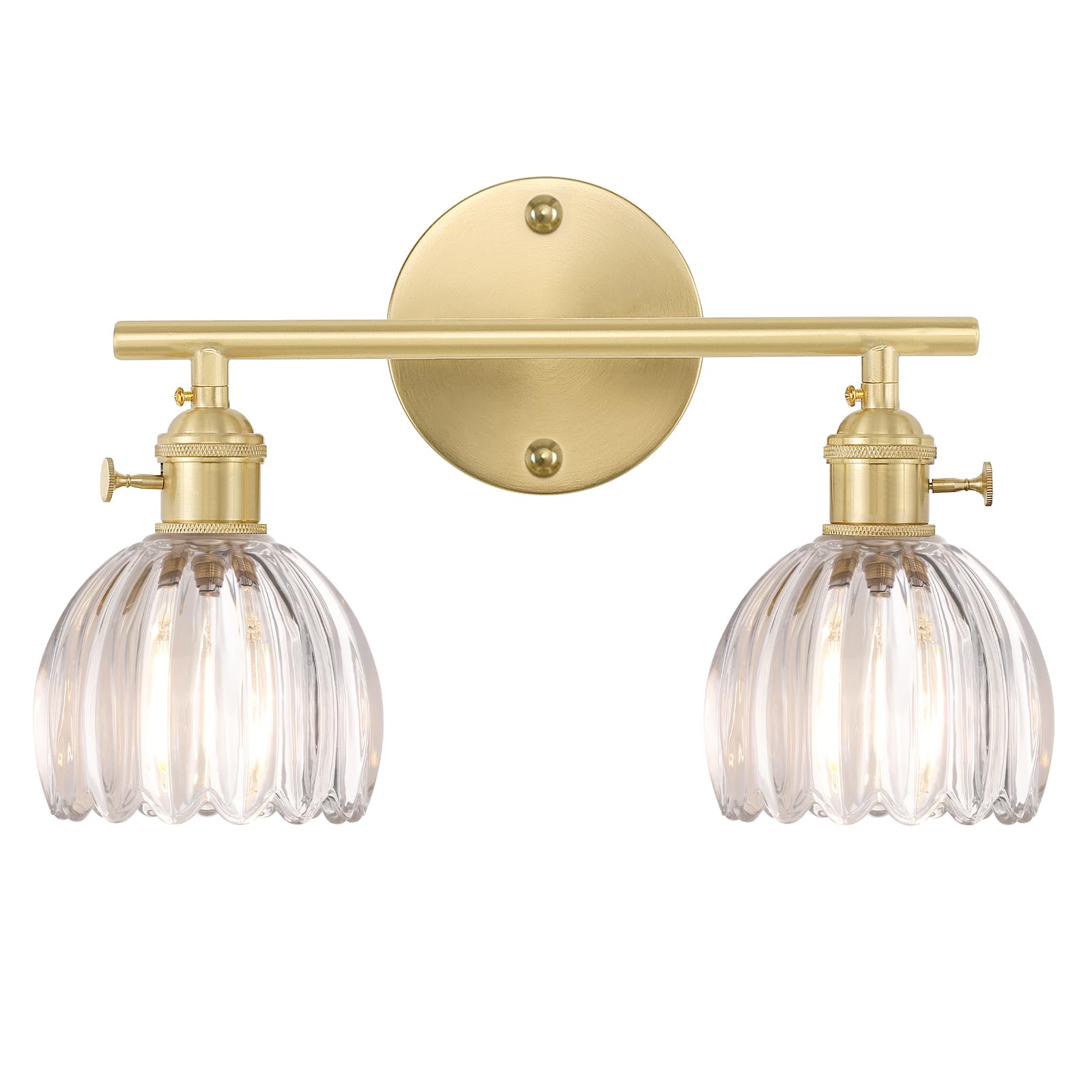 Shenmoyl Bathroom Light Fixtures, 2-Light Brass Vanity wall Light Over Mirror with Clear Tulip Glass Shade for Bedroom Living Room (Bulb Not Included)