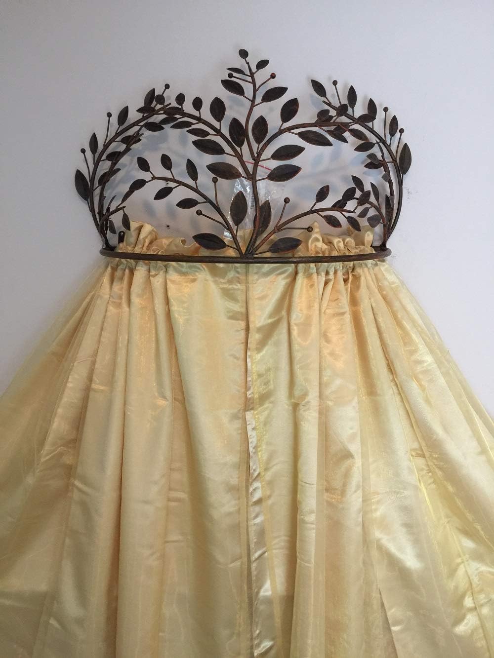OctoRose Metal Wall Teester Bed Crown Canopy - Antique Crown Wall Decor with Built-in Rods & Hardware - for Over Beds or Windows - Drapery Panels Not Included - Tiara-AntiqueGold (29x12x18 Inches)