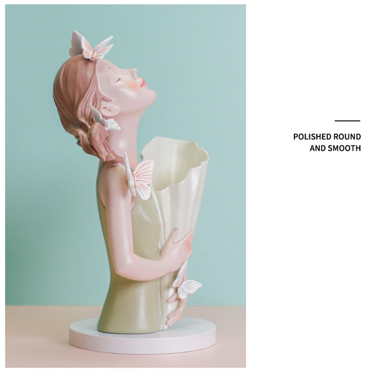 Regali per donna Elegante statua di ragazza in stile nordico con decorazione a farfalla e fiori artificiali al centrotavola Decorazione da scaffale(Gray)