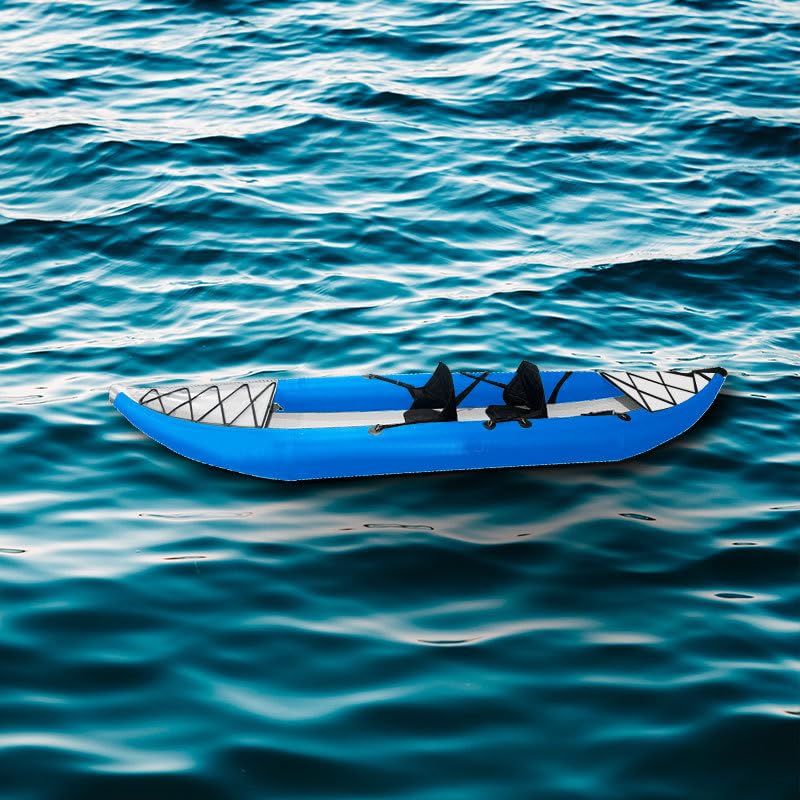 Inflatable Semi-Drop Stitch Kayak Portable Recreational Touring Kayak, EVA Padded Seats, Personal Tandem Kayak, includes Aluminum Paddles, High Support Padded Seats, Air Pump (2 Person Yellow Black)