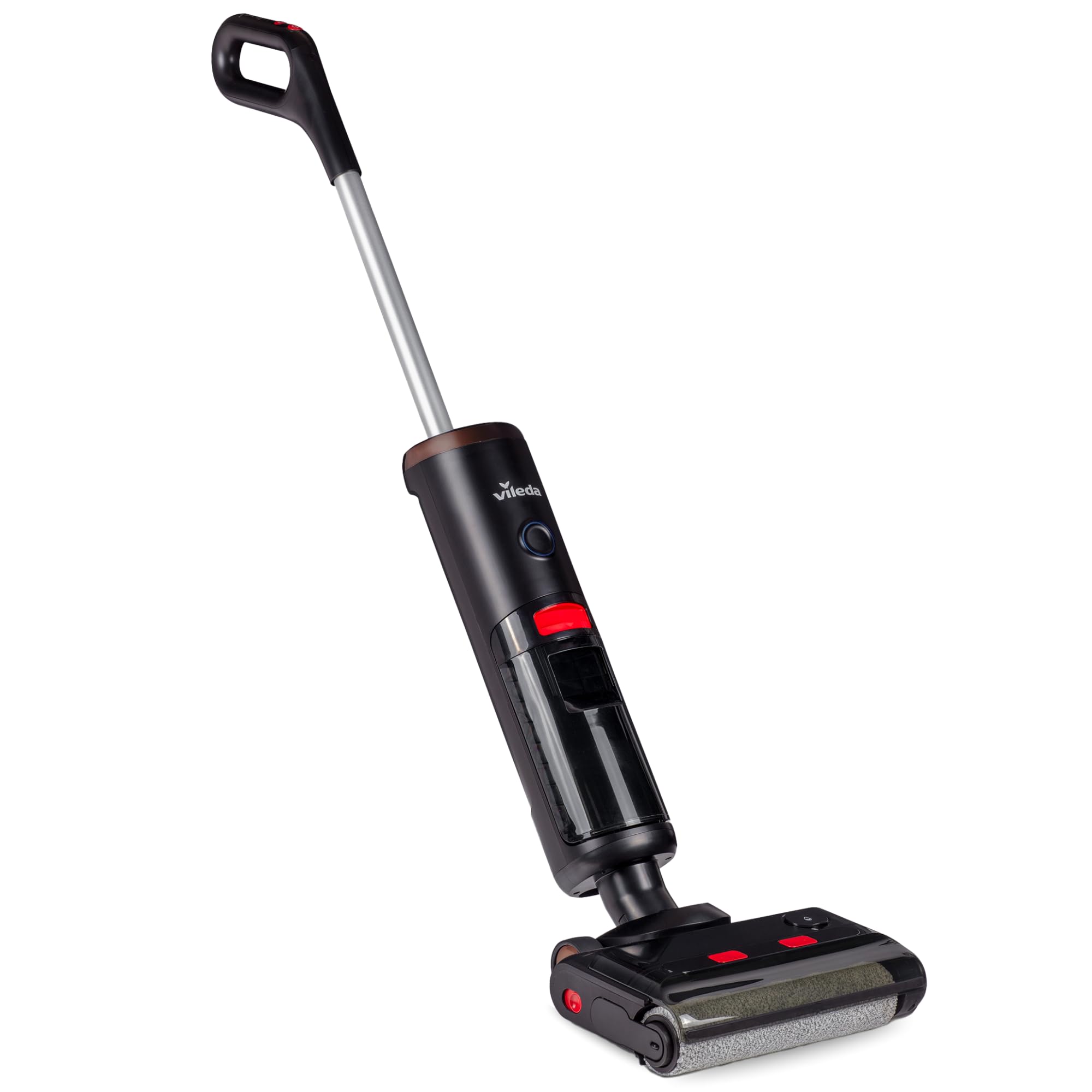 Vileda PureClean S5 Plus - Kabelloser Nass- & Trockensauger mit Zubehör - 3-in-1 Kehren, Saugen & Wischen, 30 Min Akkulaufzeit für 180 m2 Fläche, LED-Anzeige, Schwarz/Silber