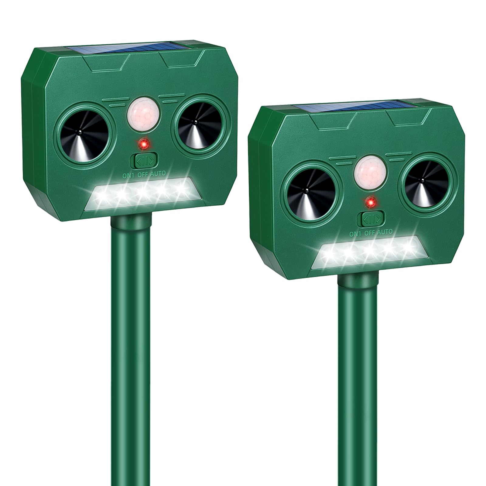 2Pack Skunk Repellent for Yard, Solar Ultrasonic Animal Repellent Outdoor, Cat Deterrent Waterproof Squirrel Repellent with Motion Sensor Flash Light to Keep Raccoon Rabbit Deer Out of Gargen Farm