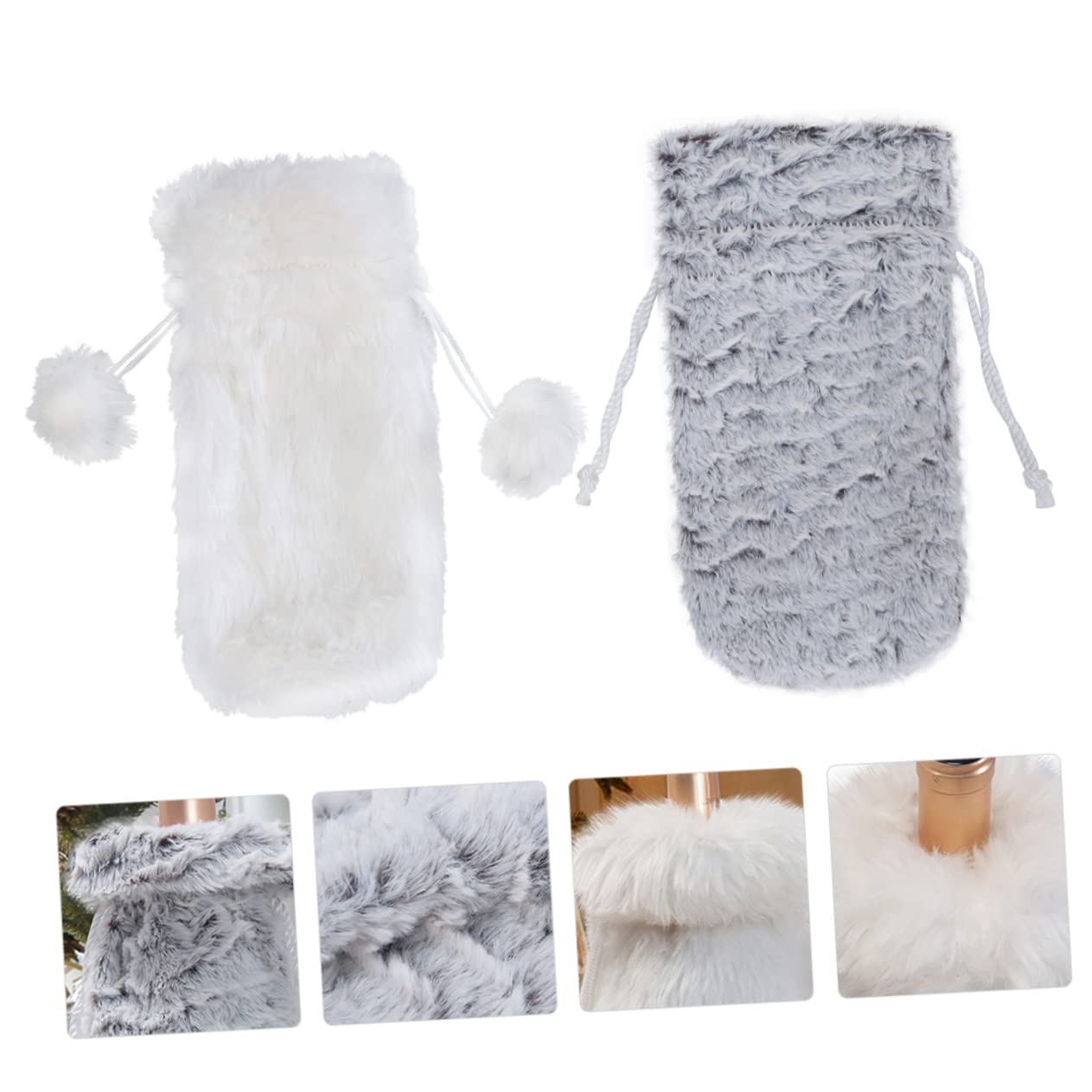 Ciieeo 6 Piezas 1 Juego Bolsa de Botella de Vino de Peluche Vino de Navidad Cubre Bolsas Bolsa de White Bolsas de Ropa de Botella Decorativa Adornos de Mesa 1.
