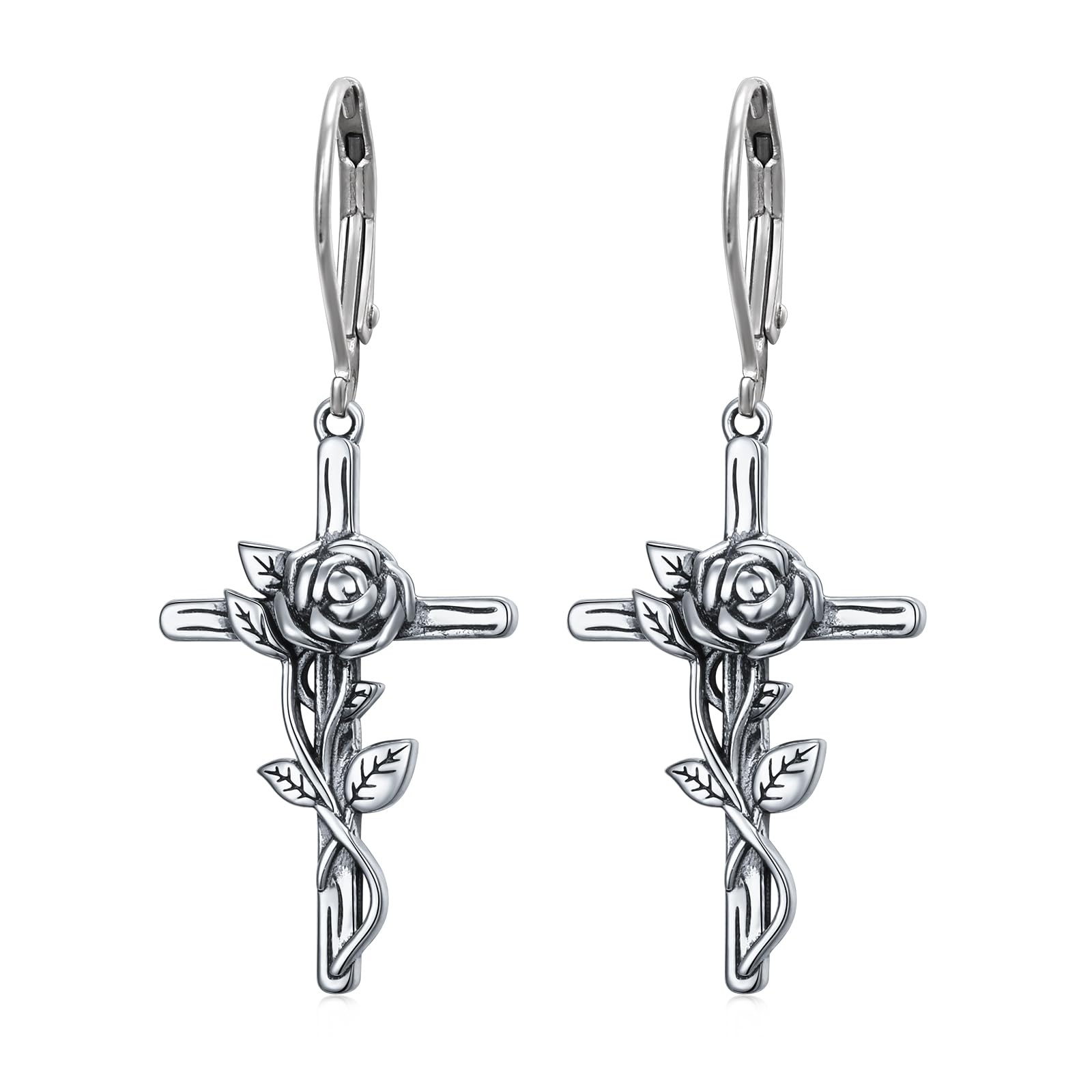 925 Sterling Silver Filigree Dangle Drop Earrings Daisy/Lotus/Rose Flower/Moonstone Leverback Teardrop Earrings for Women Infinity Celtic Knot Daisy