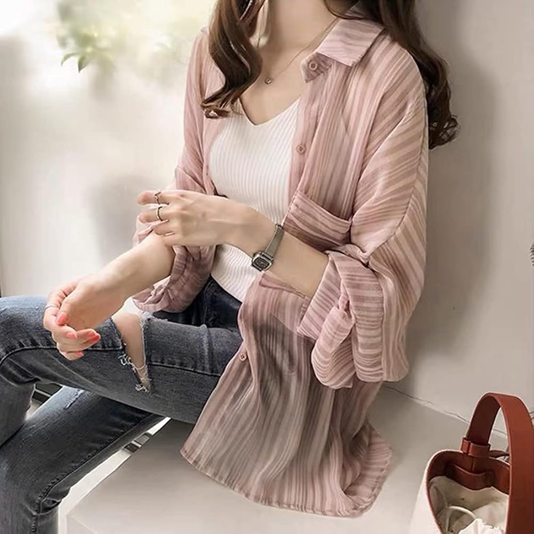 マルチボーダーシリーズ COS コス ストライプロングシャツ 青シャツ 36