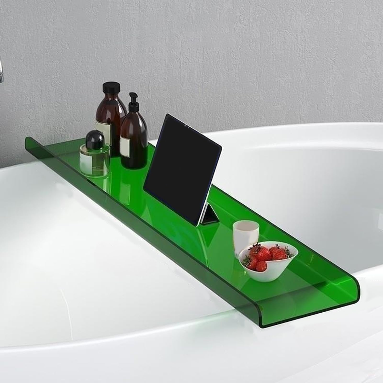 JKJZSALJ Multifunctional Bathtub Rack Shelf - No Drilling Sturdy Bath Tray For Candles Wine Glasses Books Phones - Perfect Bathroom And Relaxation Essential-Ripples-80 * 20 * 3Cm,Green-80 * 20 * 3cm