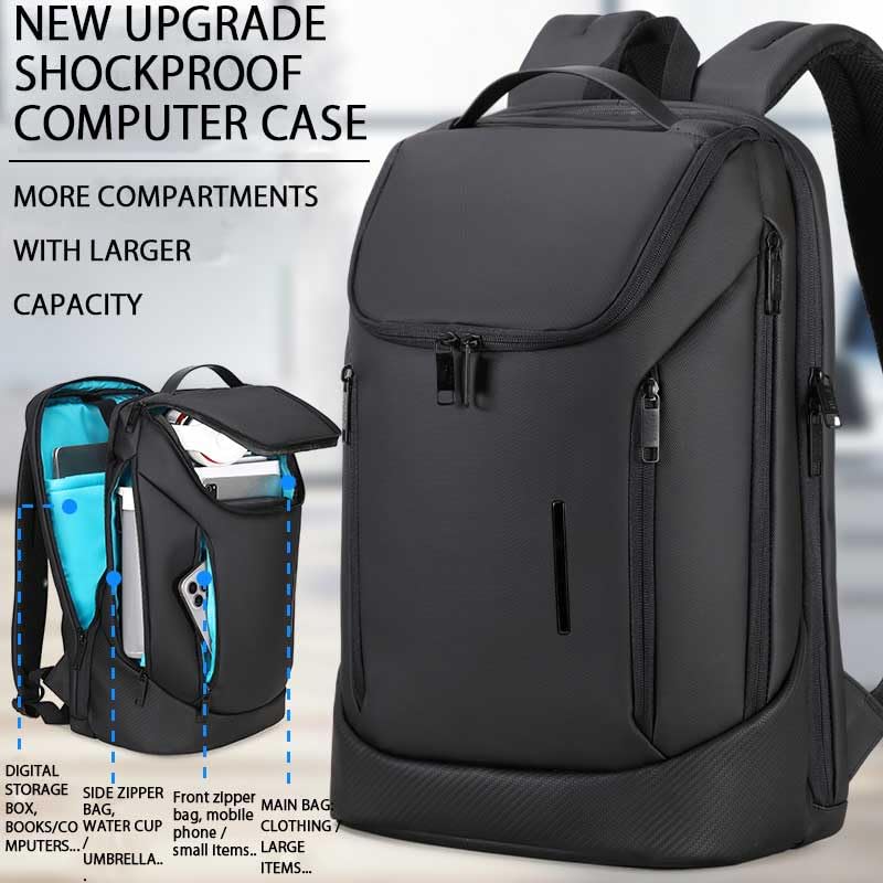 Shockproof Waterproof Laptop Backpack, 17-Inch Anti-Scratch Travel Backpack with Large Storage(Black/Gray/Green) (Black)2