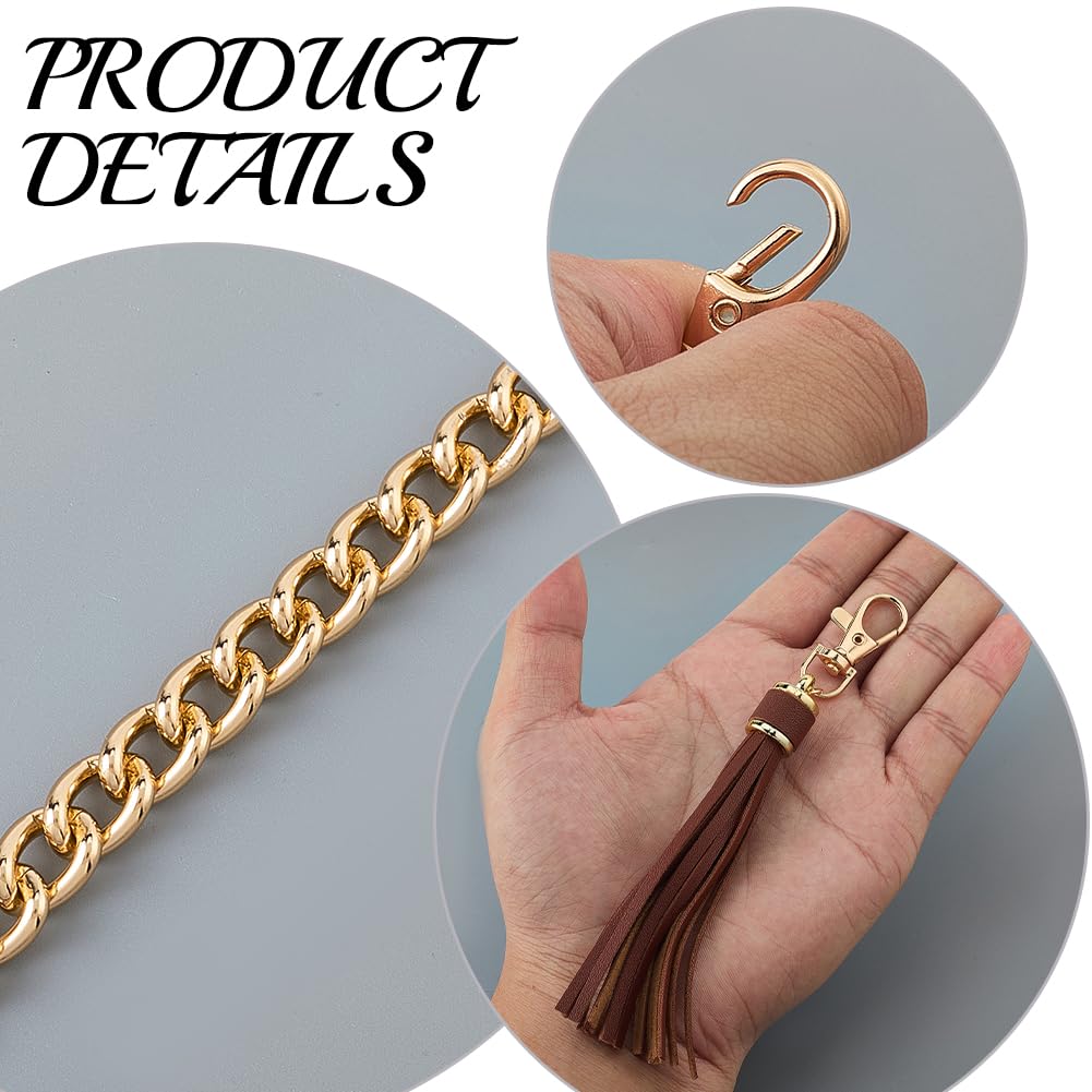 Cadena de Repuesto para Bolso de Microfibra de 60cm con Borla Colgante, Correa de Cadena Plana de Cuero Sintético para Bolso de Mano, Asa para Bolso de Hombro, Bandolera (Marrón Dorado)