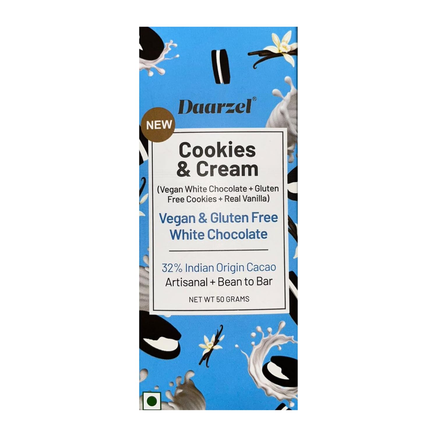 AMBRIONA Daarzel Indian Origin Cookies & Cream Vegan White Chocolate Bar With Real Vanilla Extract, Gluten-Free Cookies, 32% Indian Origin Cacao, Artisanal + Bean To Bar Craftsmanship, 50 Grams (B07HK82LQD) Amazon Price History, Amazon Price Tracker