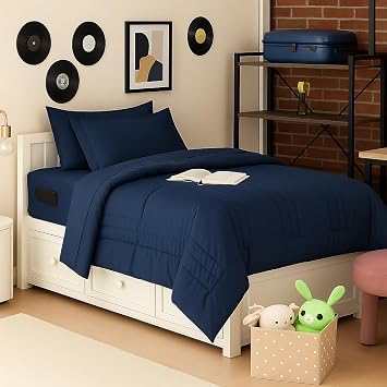 Dorm Room Essentials Twin XL Comforter Set College-Ready Bundle with Comforter, Mattress Protector & Sheets with Pockets on the Side & Built-in Corner Strap Media Pocket for Devices