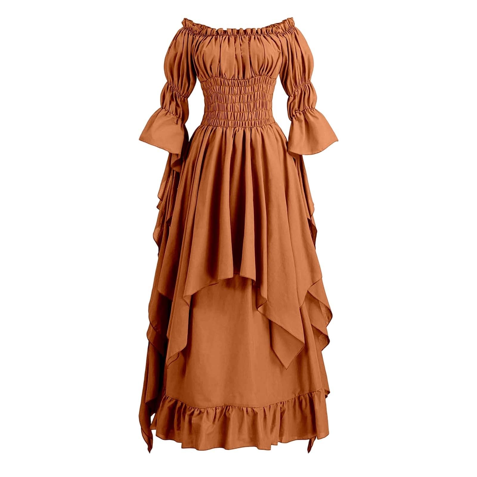 Generisch Vestido victoriano renacentista medieval gótico de bruja monocolor, vestido de noche para mujer, carnaval, disfraz, retro, vestido maxi, diseño alto, vestido medieval
