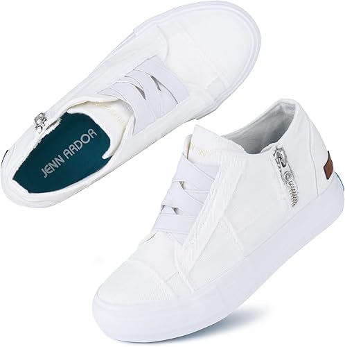 JENN ARDOR Zapatos deportivos de moda para mujer, cuñas ocultas, cremallera alta, con cordones, plataforma, para caminar, informales, de lona,