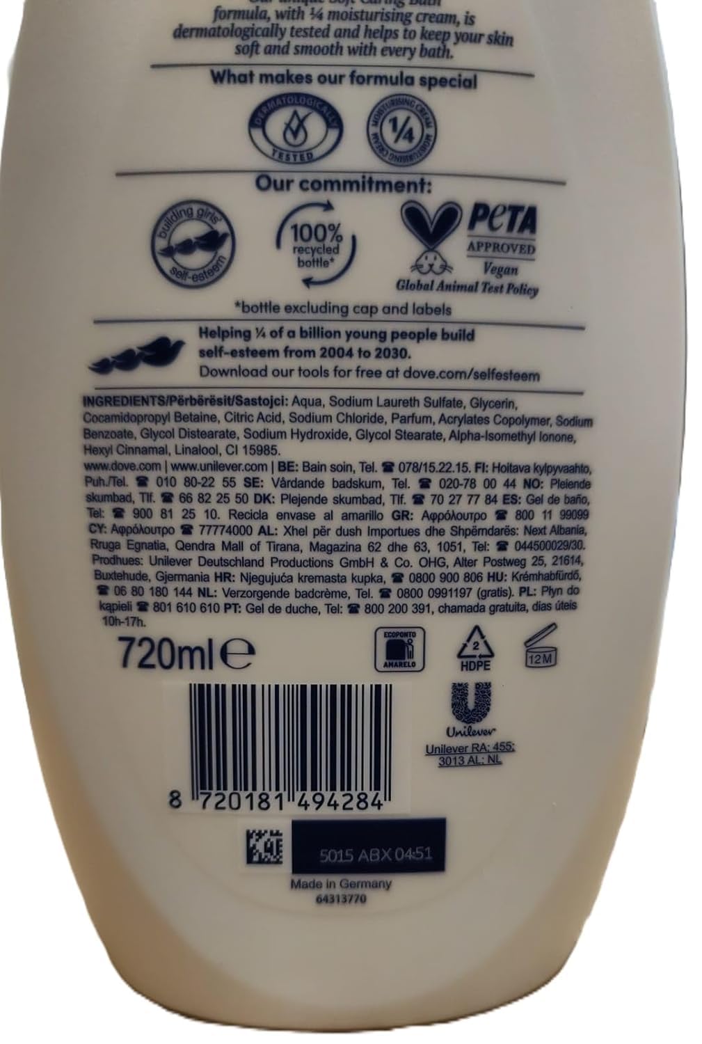 Dove Caring Bath - Gel de ducha (12 unidades, 720 ml)