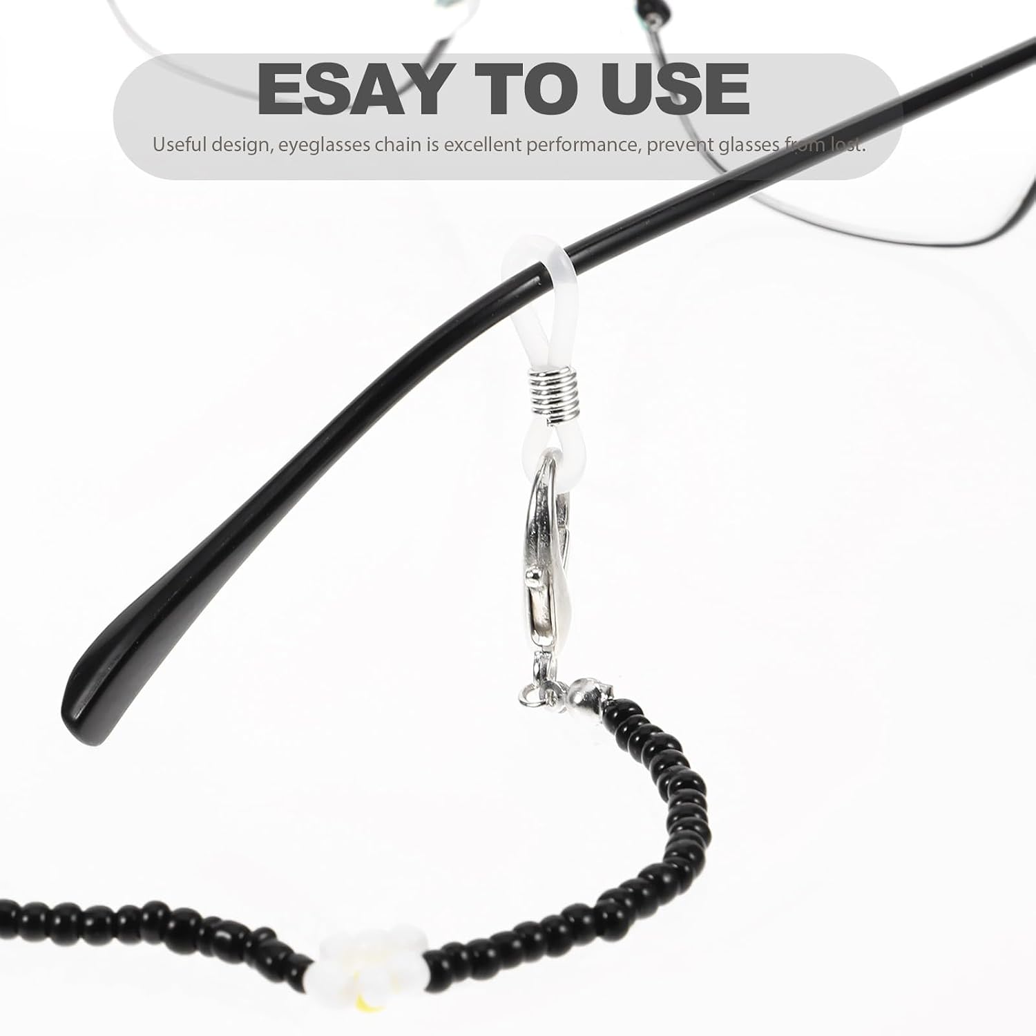 Daisy Beaded Glasses Chain and Sunglasses Holder for Women, Flower Eyeglass Holder Necklace, Decorative Black Sunglasses Lanyard for Neck Wear