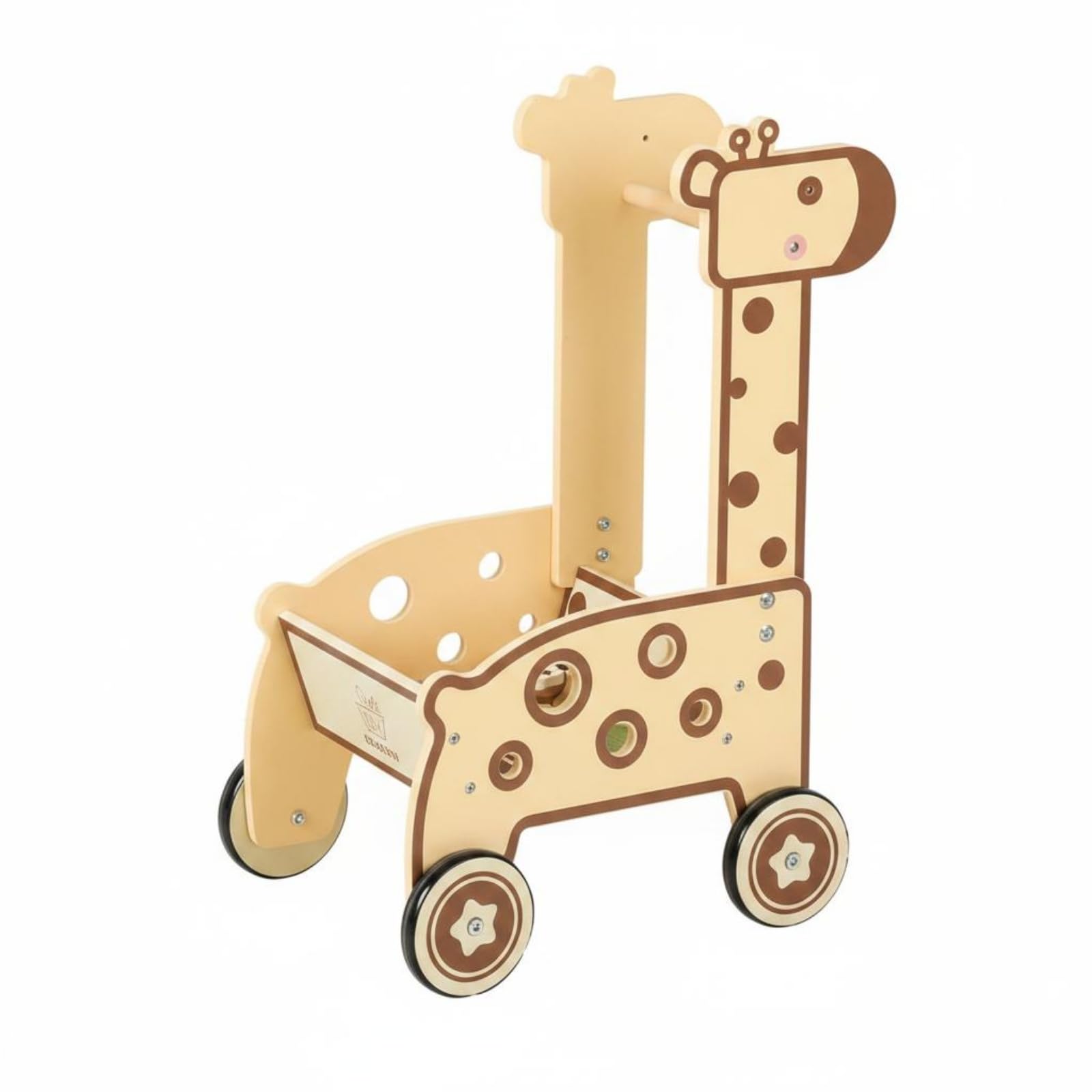 Kinder Einkaufswagen Spielzeug Holz Einkaufswagen Kinderwagen Rollwagen mit Offenem Stauraum Schlitzwänden Und Klassischem Holzrahmen für Rollenspiel Laden Alltag, Giraffen-Einkaufswagen