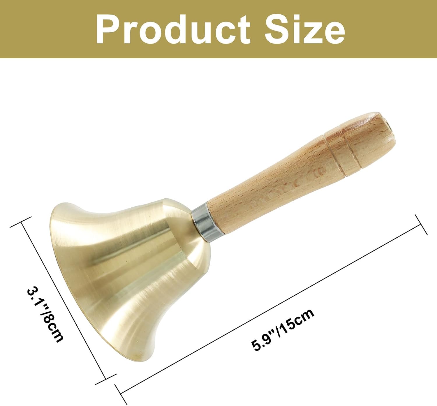 Brass Handbell with Wooden Handle - 3.1 Inch