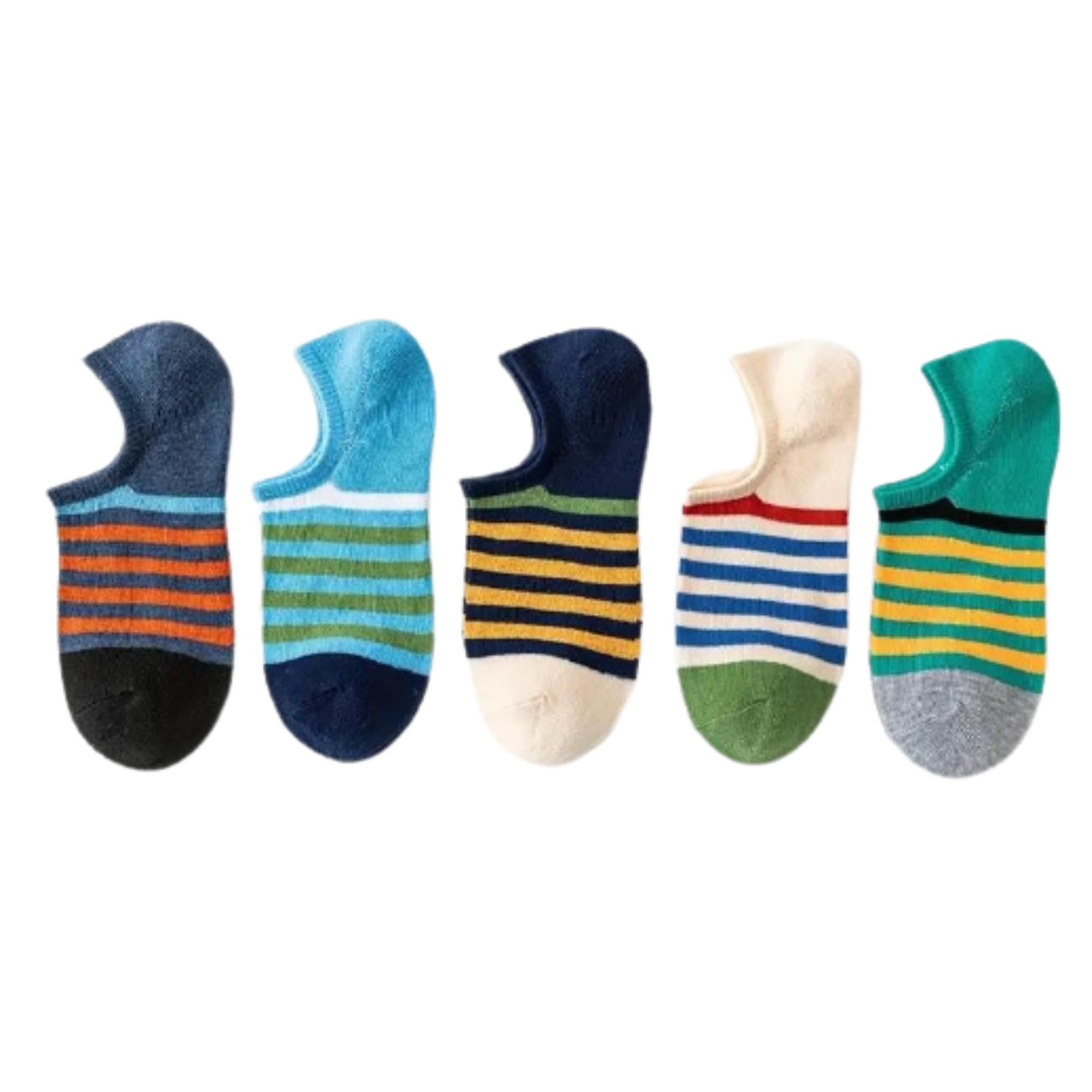 Men?s Low-Cut Summer Socks Anti-Odor & Sweat-Absorbing Soft, Breathable Fabric with Colorful Stripe Pattern Lightweight Invisible Socks for Gym & Casual Use (Set of 5 Pairs- Multicolor)-image-33