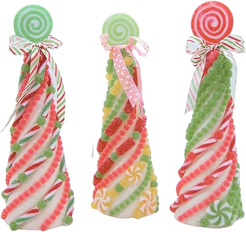 Árboles de Navidad esmerilados de goma sintética juego de 3 colores y diseños surtidos decoración navideña independiente 12 pulgadas