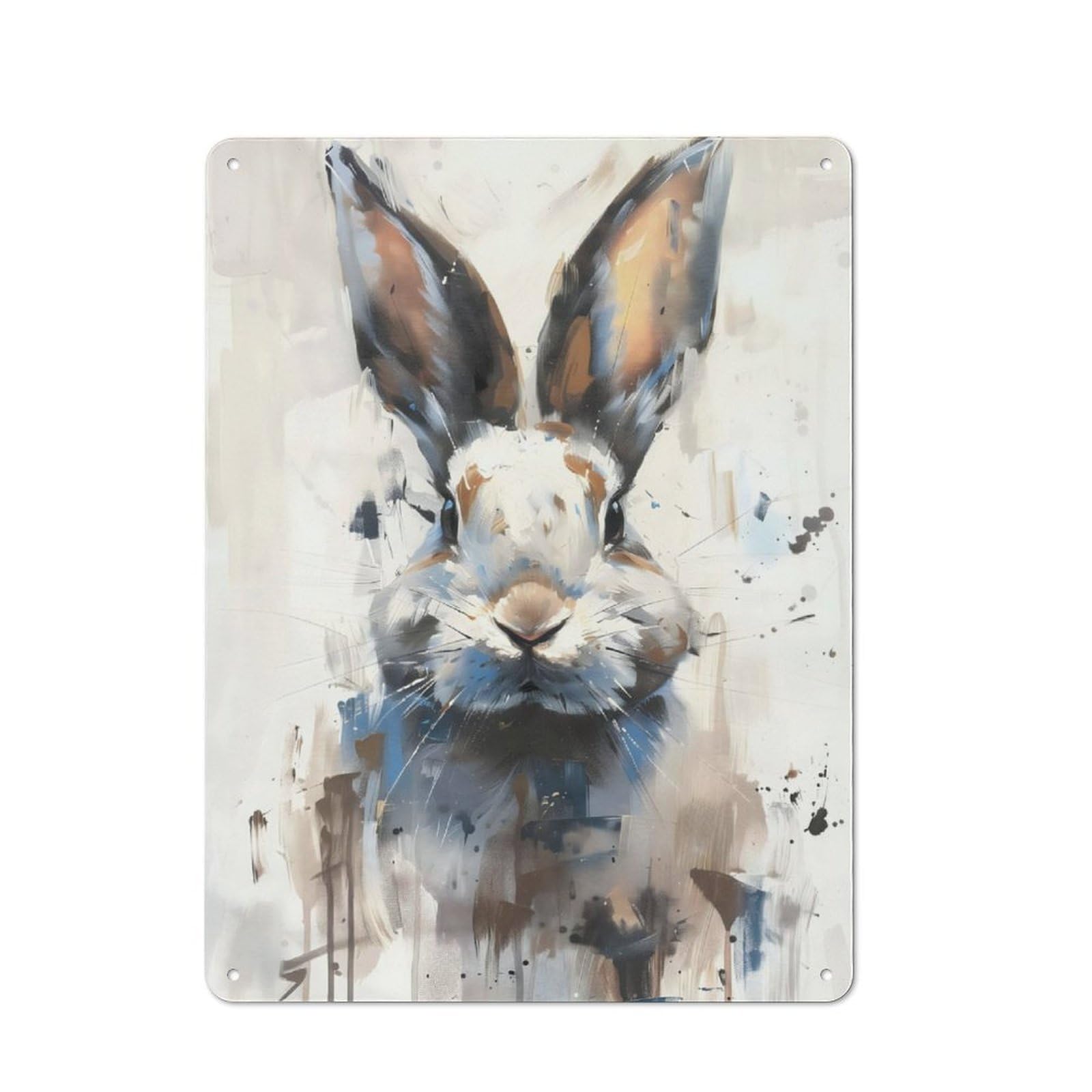 Junmoney Watercolor Rabbit Bunny Rustic Metal Wall Decor 40X30cm, Country Metal Sign For Kitchen, Cottage, Porch Or Garden Room