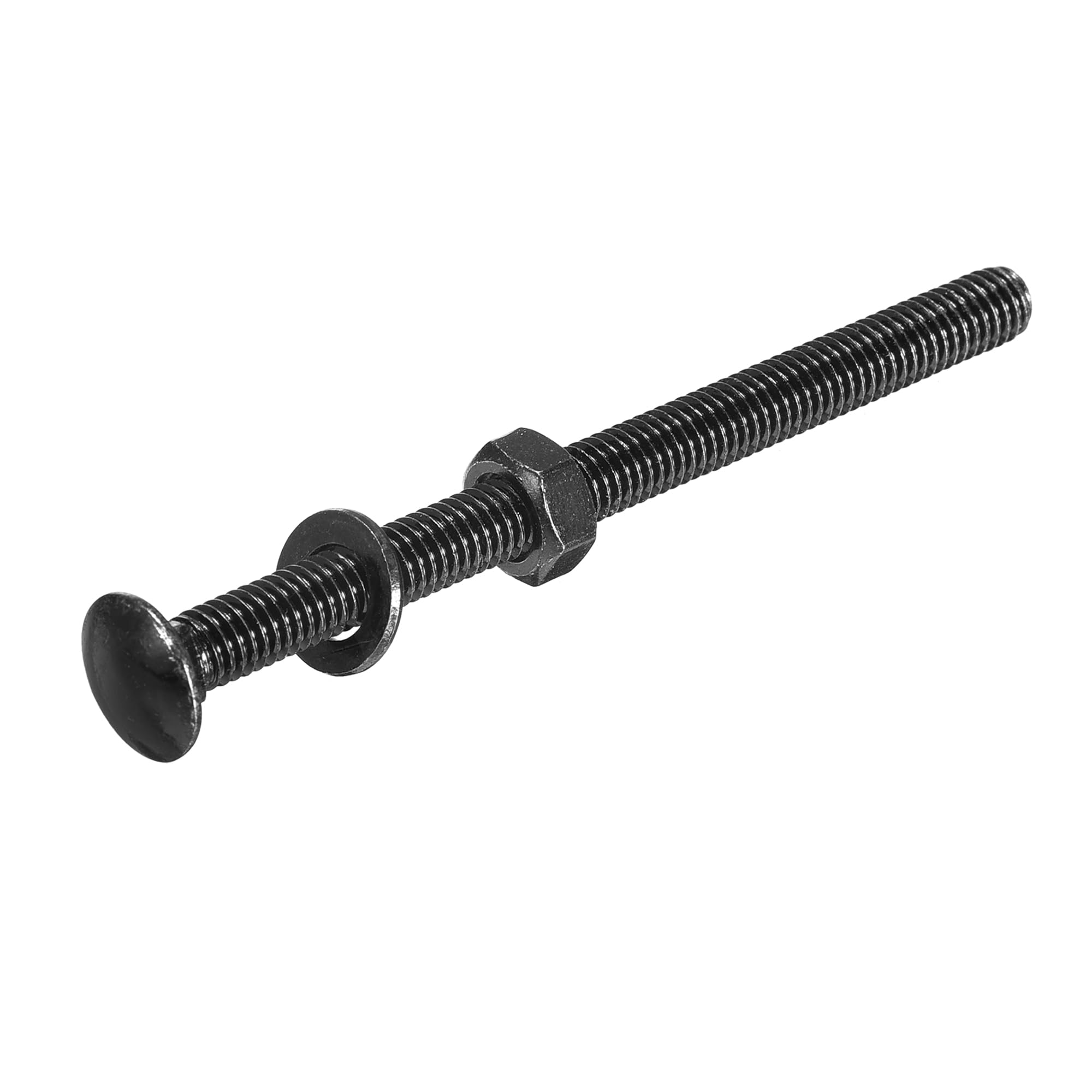 QUARKZMAN M6x90mm Boulons À Tête Ronde Et Collet Carré Avec Écrous Et Rondelles, 25Set Acier Inoxydable 304 Boulons À Tête Ronde Et Collet Carré, Noir