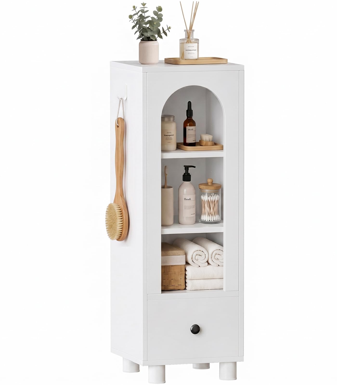 Coleshome Bathroom Storage Cabinet, Slim Narrow Floor Cabinet, White