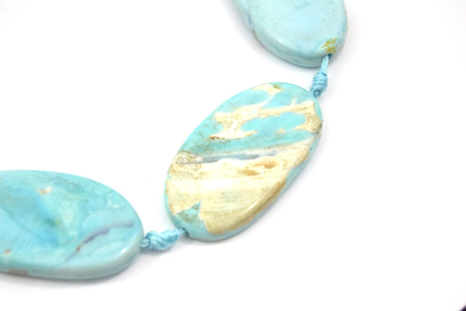 40mm Smooth Marbled Sky Blue Dyed Agate Oval Shaped Beads - (Approx. 14" ~7 Beads)