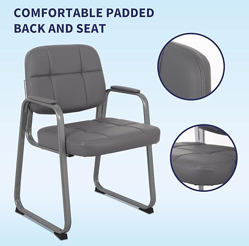 Miniatura 5 de CLATINA Silla de invitados para sala de espera con reposabrazos acolchado de cuero regenerado para oficina, recepción y escritorio de conferencias,