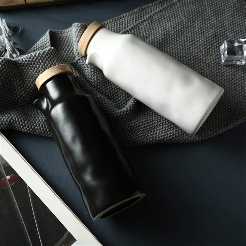 qiuqiu Ceramic Oil Dispenser Bottle, 400ml Oil Bottle Cruets No Drip, Oil Container for Olive, Condiment Container with Lid,Vinegar Bottle Household Soy Sauce Bottle Oil Bottle Set-White+Black