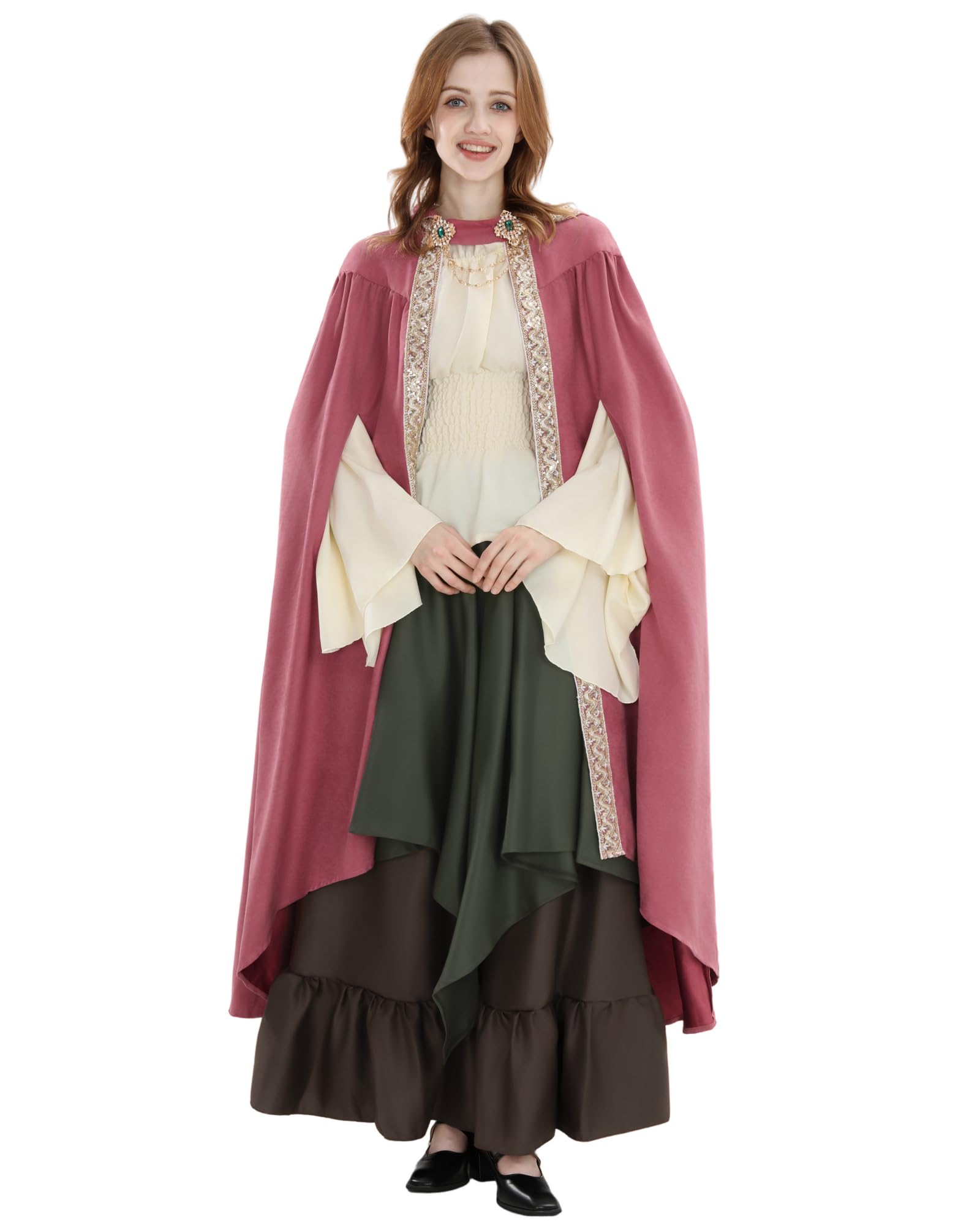 Fiamll Mittelalter Umhang Damen Kapuze Mantel mit Manschette Einfarbige Trenchcoat Renaissance Vampir Umhang Cape Halloween Kostüm