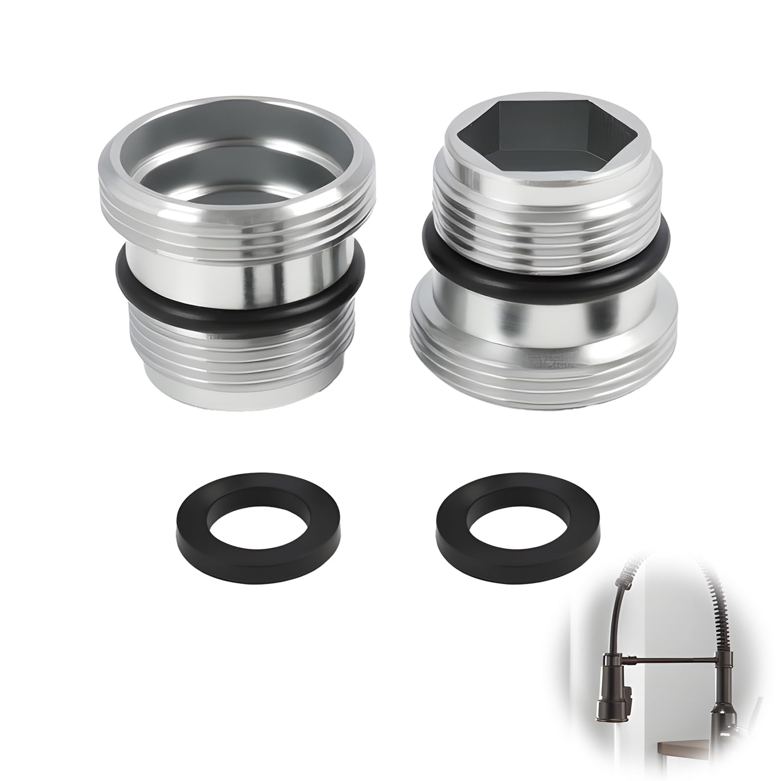 Adattatore per rubinetto da M18 a M22, filettatura esterna con guarnizione in gomma, ottone cromato di alta qualità, adatto per cucina e bagno, compatibile con filtro dell'acqua, aeratore, attacco