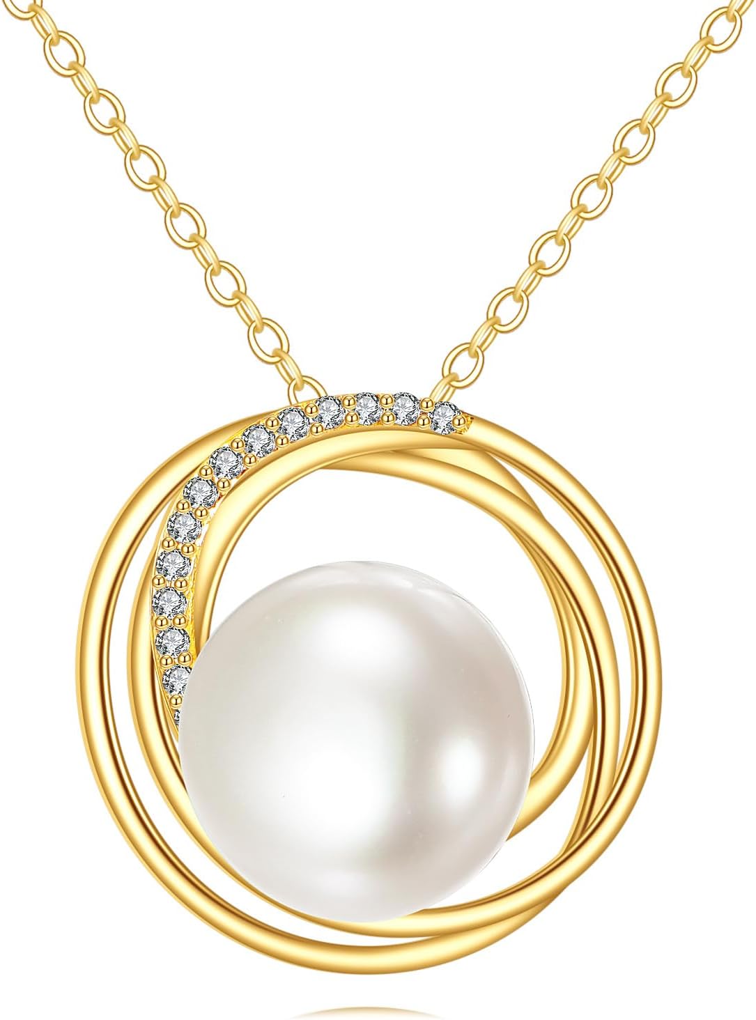 DOVRAN 14K Solid Gold Freshwater Pearl/Opal Necklace 14K Gold Pearl Necklace Pendant Gold Jewerly Gift for Women