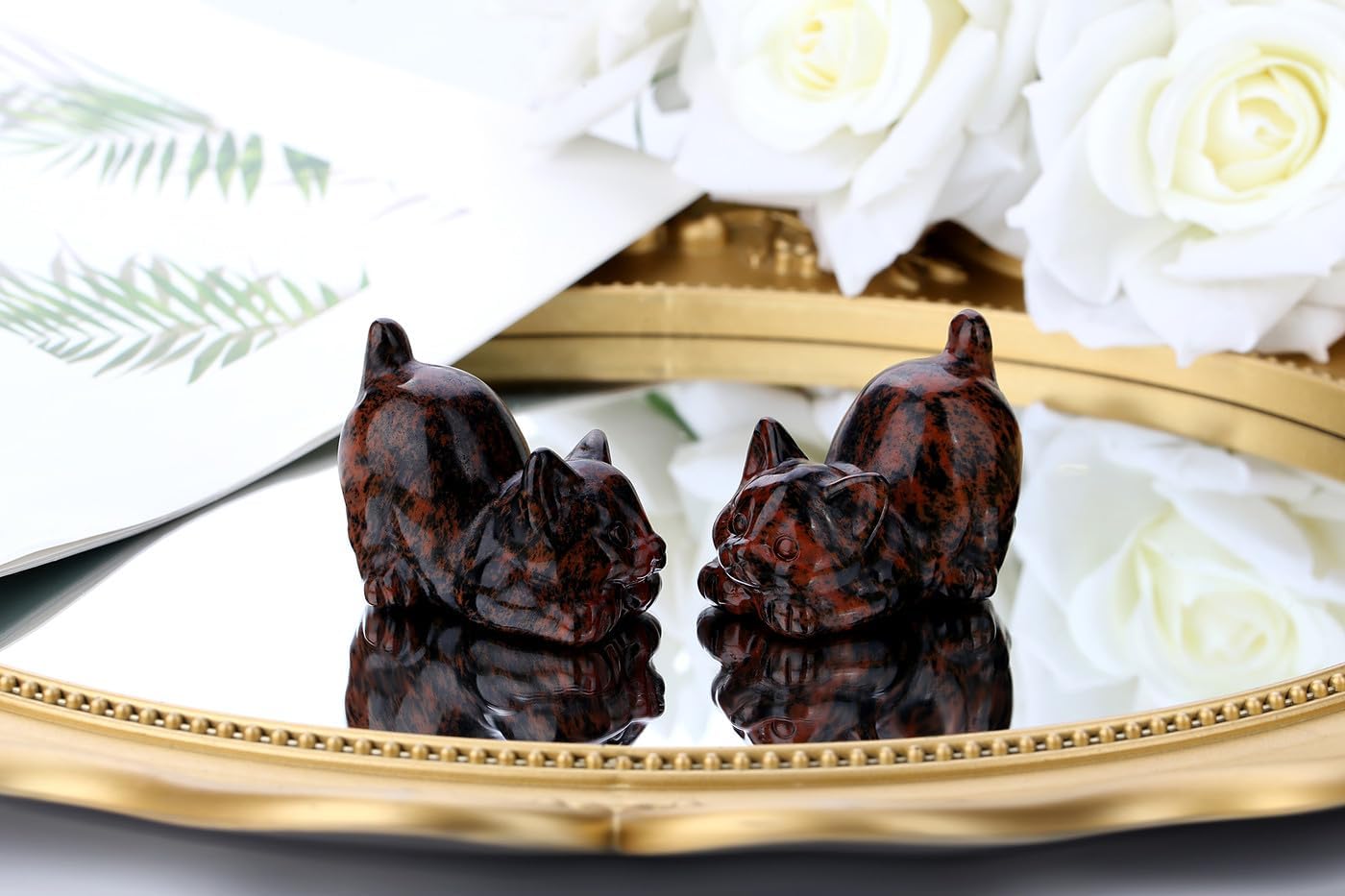 2" Red Obsidian Cat Crystal Statue Carved Room Decor Figurines for Natural Gemstones HomeCarved Healing Crystals Handcrafted Cute Lazy Lucky Sculpture Statue Kitten Gifts for Cat Lovers Women - Image 3