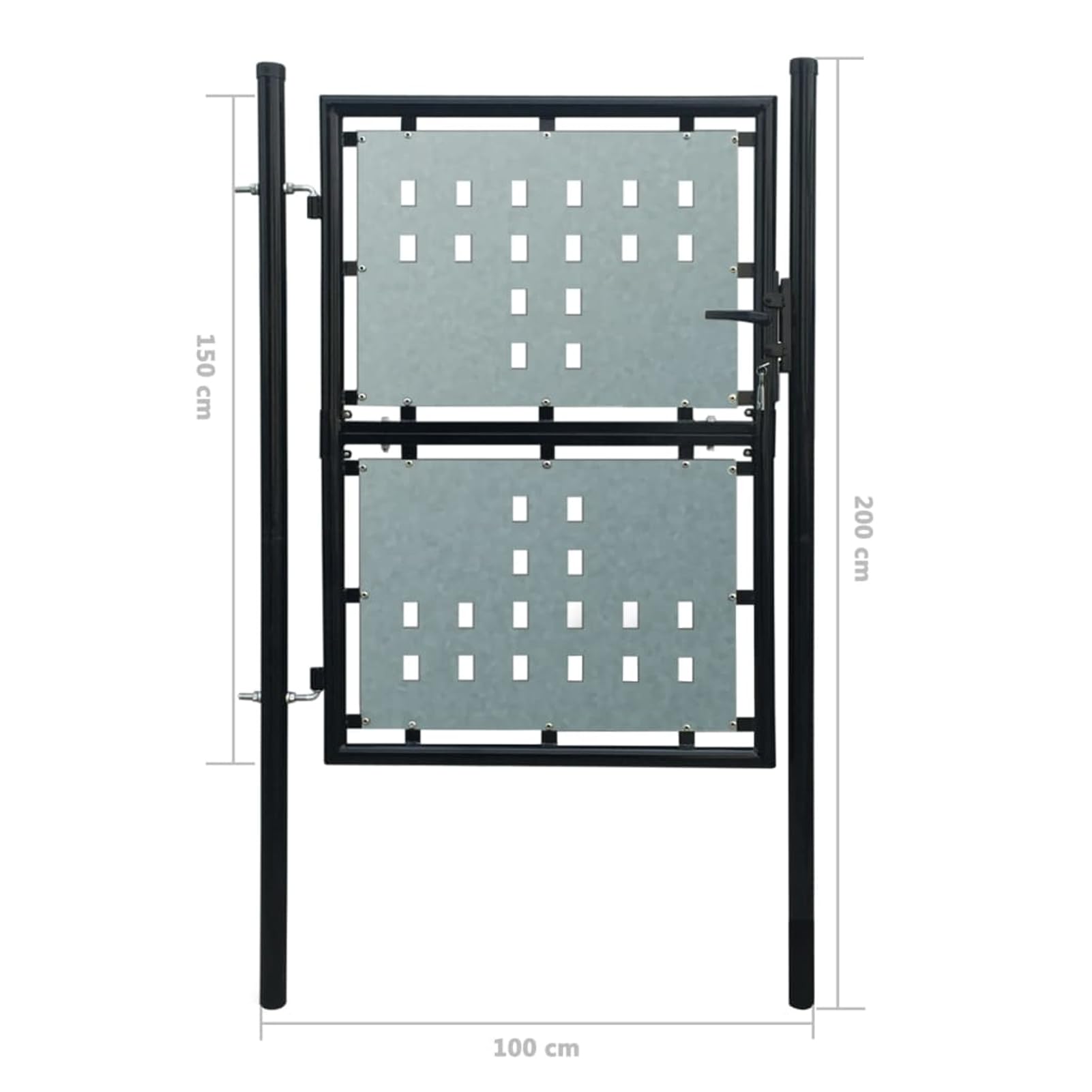 Rantry Mobile Cancello per Recinzione Singolo Nero 100 x 200 cm, Cancello per Giardino, Cancello per Recinzione da Esterno, Porta Staccionata Pedonale Barriera per Cortilev