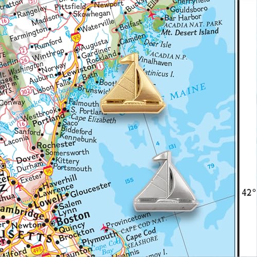 Image of Sailboat Push Pins - Gold Sailing Pins - for Cork Board, Maps, or Lapel Pin Use - Designed in USA - Set of 20