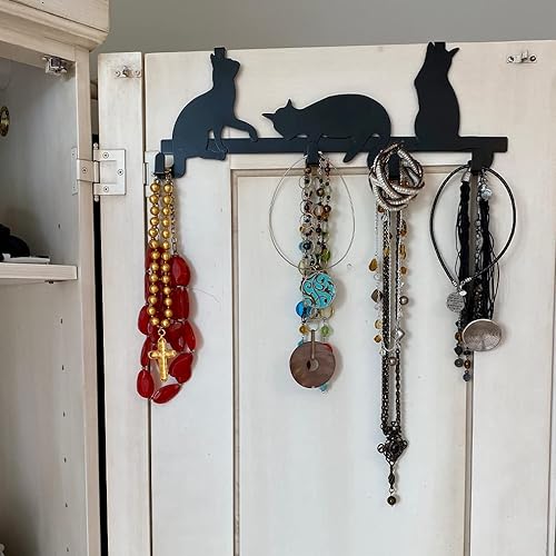 Miniatura 2 de Evelots Organizador para colgar toallas y abrigos sobre la puerta, con 4 ganchos, diseño de gatito, fácil instalación sin herramientas, hierro
