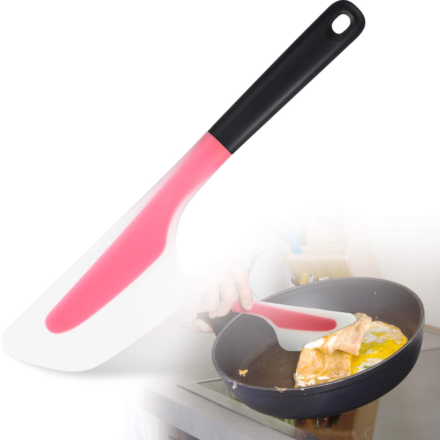 Omelette Spatula Kitchen Omelet Turner Silicone Non-stick Omelette Scraper Silicone Pigment Scraper with Non Slip Grip for Kitchen Omelet Pancake, Translucent (Red)