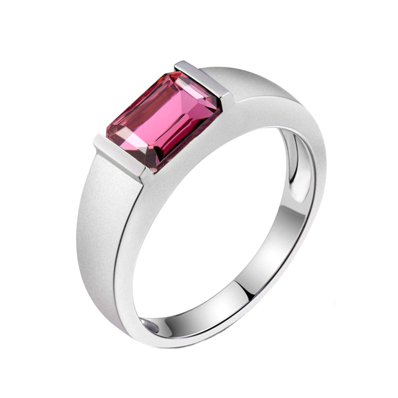 AnazoZ Silver Rose Red Mens Engagement Rings,Wedding Ring 18ct White Gold 1.12ct Rectangle Tourmaline