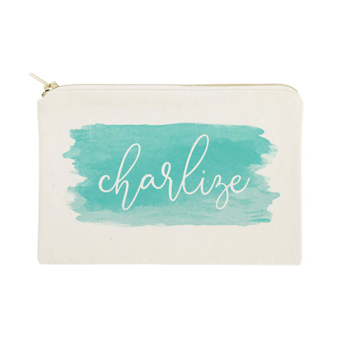 The Cotton & Canvas Co. Personalized Name Aqua Watercolor Cosmetic Bag and Travel Make Up Pouch