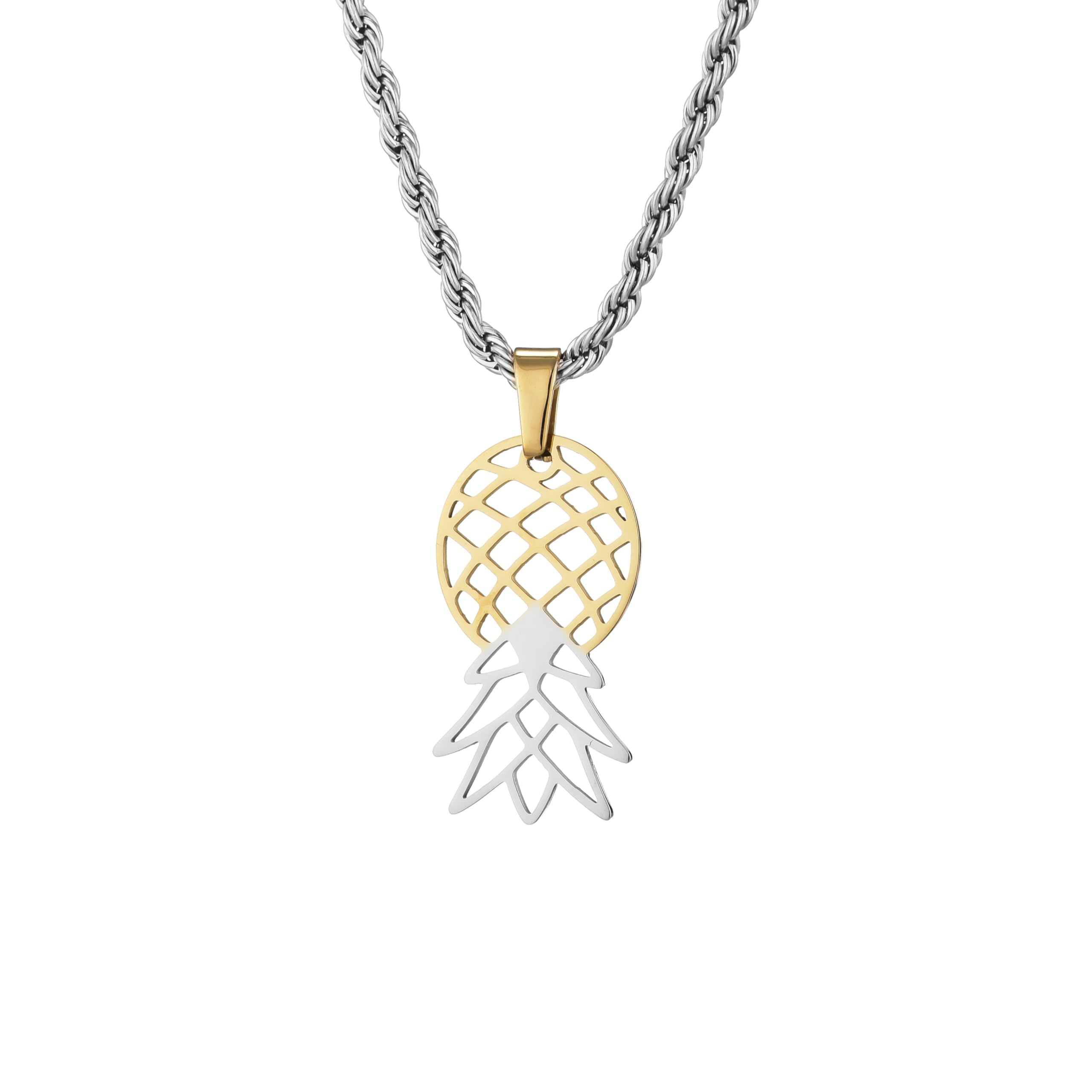 SwingerLifestyleGuide.comUpside Down Pineapple Necklace, Costume Stainless Steel Jewelry Upside Down Pineapple Pendant With Rope Chain (Gold/Silver Combo)