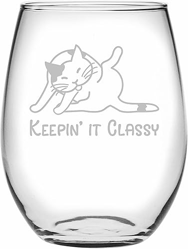 Miniatura 1 de Happy Hour Glassware by Susquehanna Glass Company - Keepin It Classy - Gato 21 onzas copa de vino sin tallo satén juego de 4