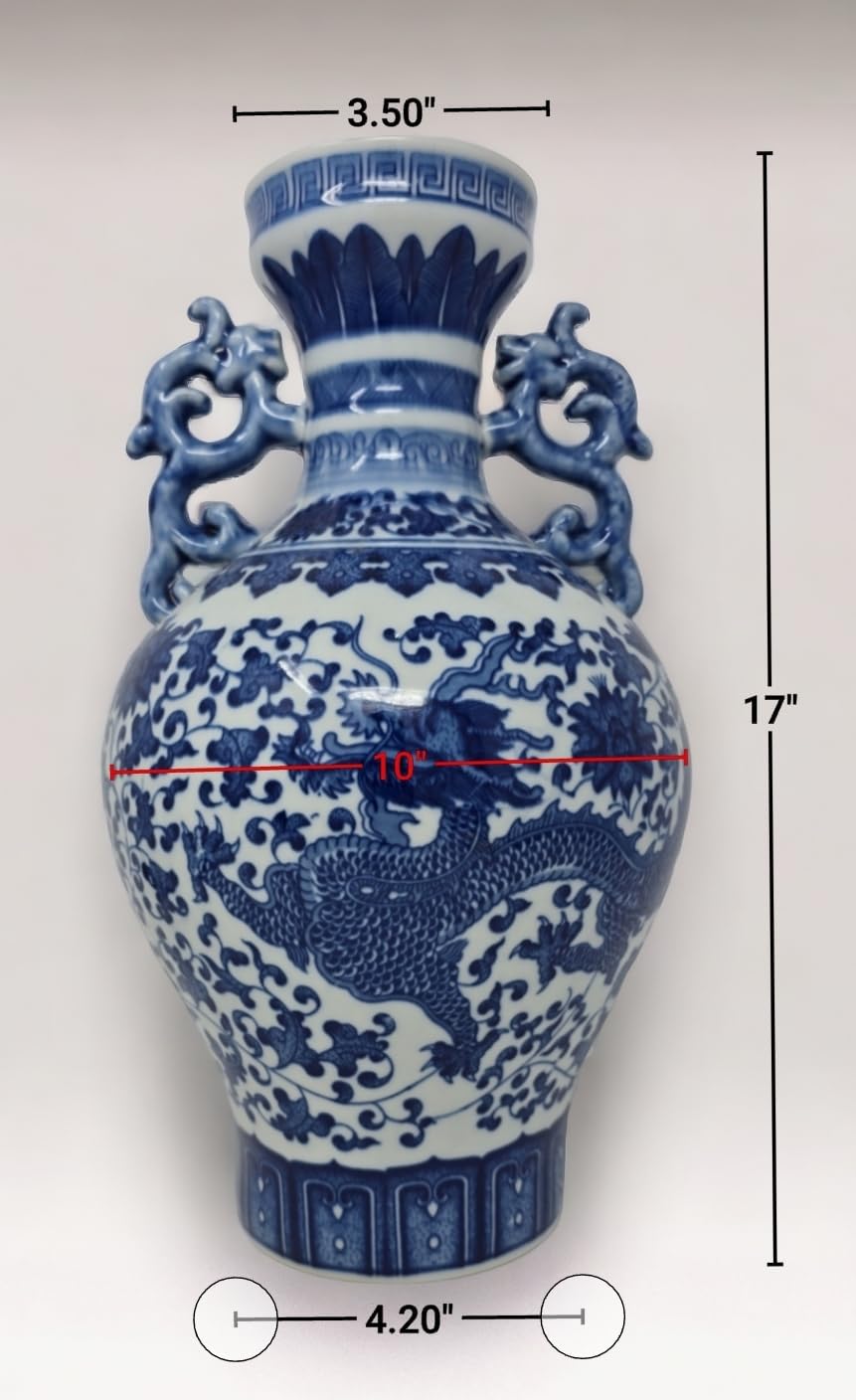 Classic Blue and White Dragon Porcelain Vase, Jingdezhen, China (Blue Dragon)