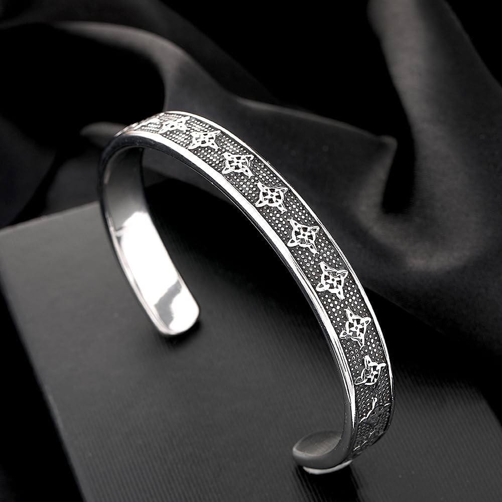 NIGHTCRUZ Witch Knot Cuff Bangle, Stainless Steel Bracelet with Magic Triquetra Trinity, Celtic Jewelry for Women - Image 4