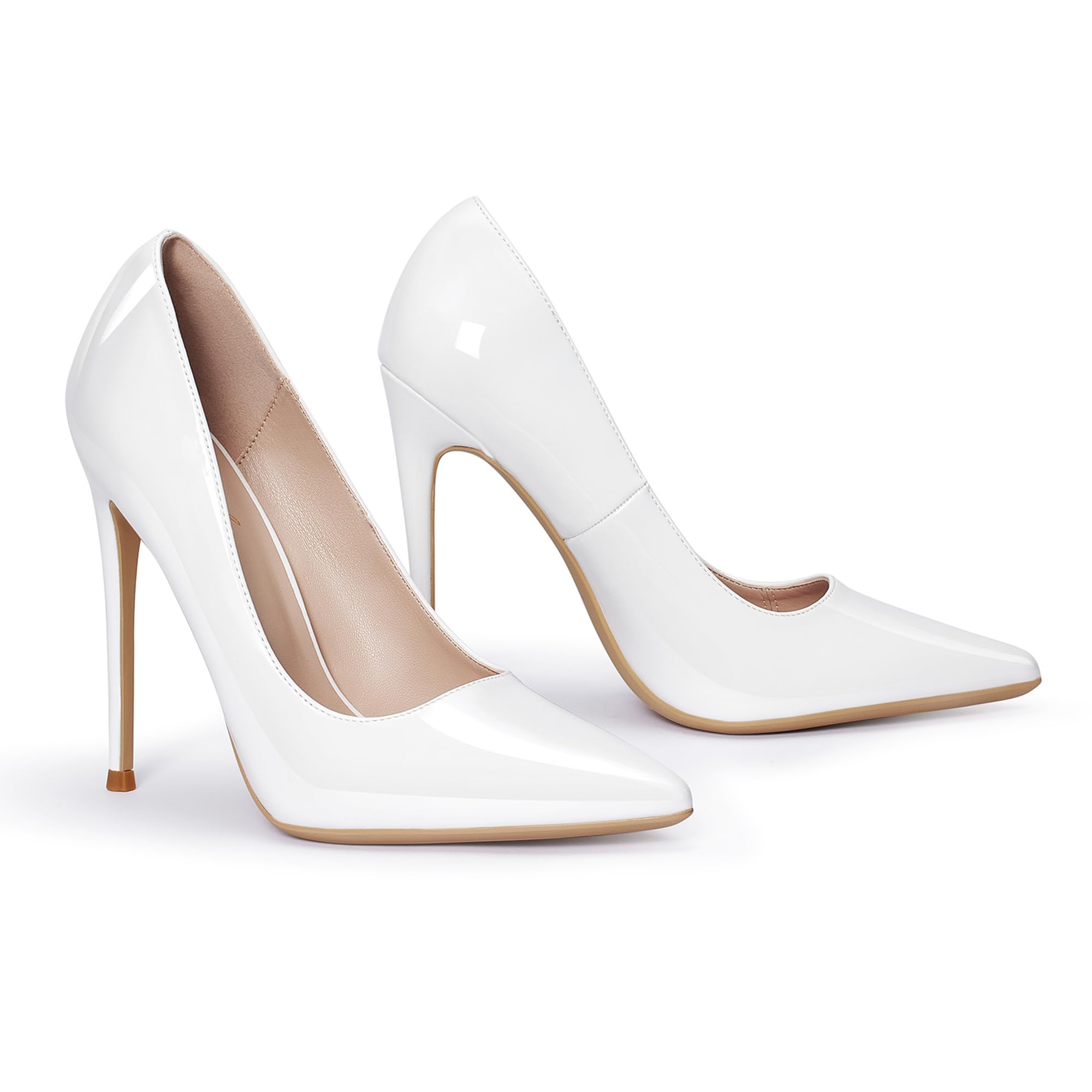 GENSHUO Women's 4.7 Inch Pumps Pointy Toe Stiletto Sexy High Heels Work Party Wedding Shoes: 8.5 White Patent