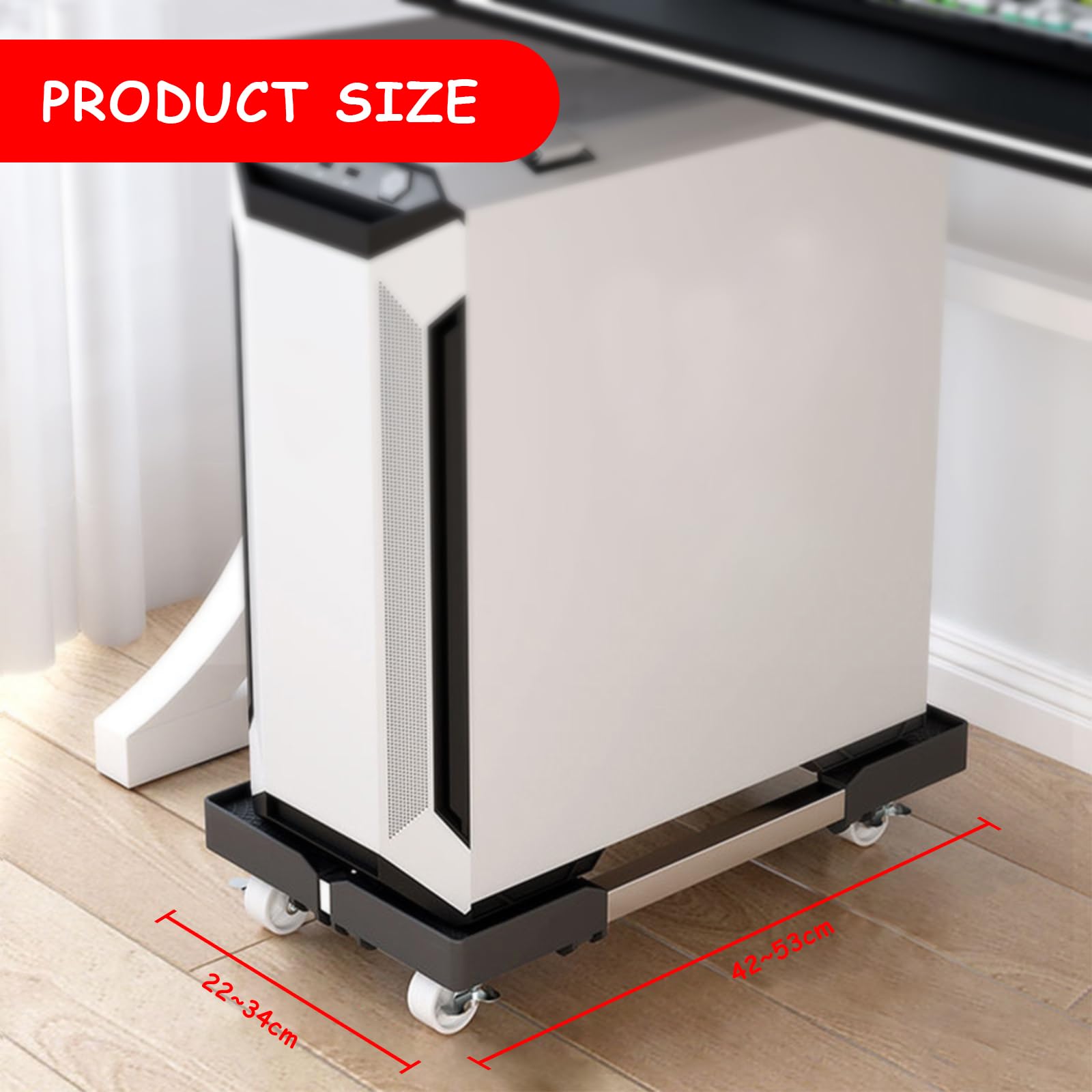 Supporto da tavolo per computer, supporto per PC mobile per torre PC, supporto da tavolo per computer regolabile e rimovibile, universale con 4 ruote, carrello CPU sotto la scrivania, per comp