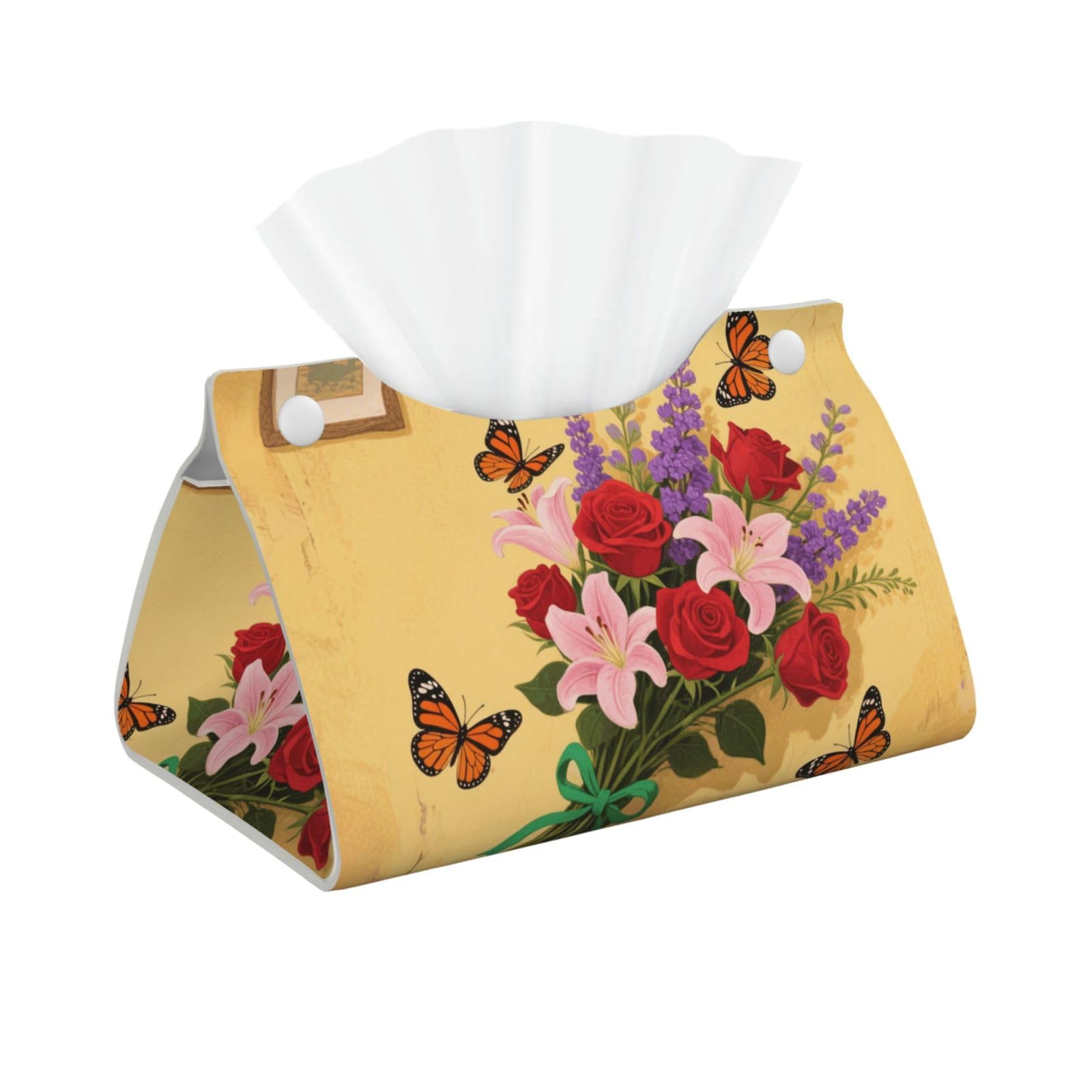 Pu Leather Tissue Box Cover, Butterfly Pattern Rectangle Tissue Case Covers Decorative Tissue Box Holder Waterproof Tissue Holder Organizer for Bathroom Home Office
