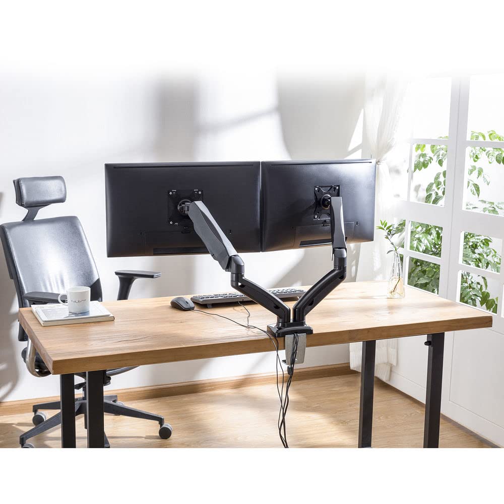 ACT Support de moniteur de bureau pour 2 moniteurs de 13 à 32 pouces, VESA 75/100 mm, bras de moniteur à vérin à gaz, entièrement réglable, avec ports audio et USB, charge maximale 9 kg - AC8312, noir