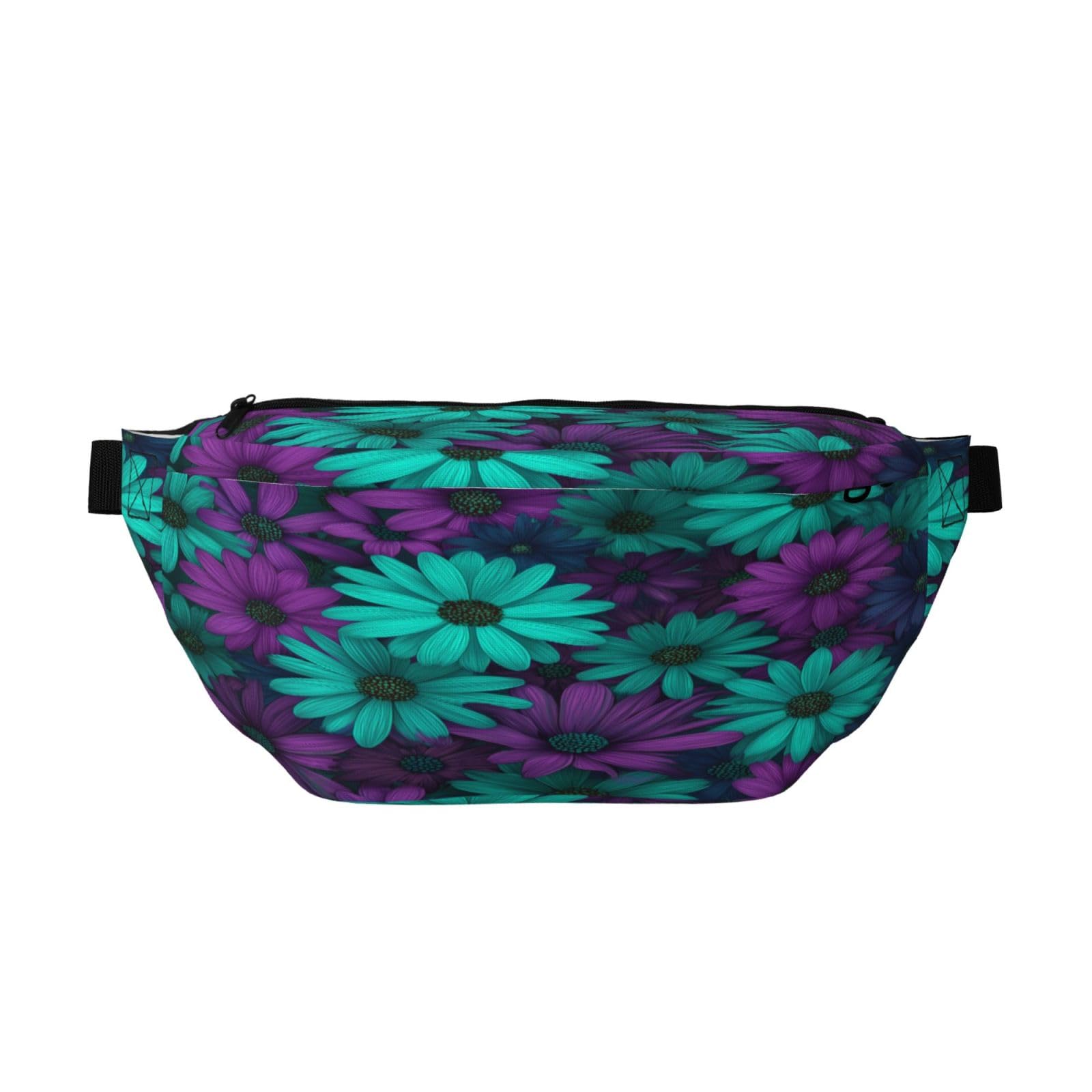 Teal And Purple Daisies Flowers Fanny Pack For Women Man, Waist Belt Bag Crossbody For Sports Travel Hiking Running Jogging